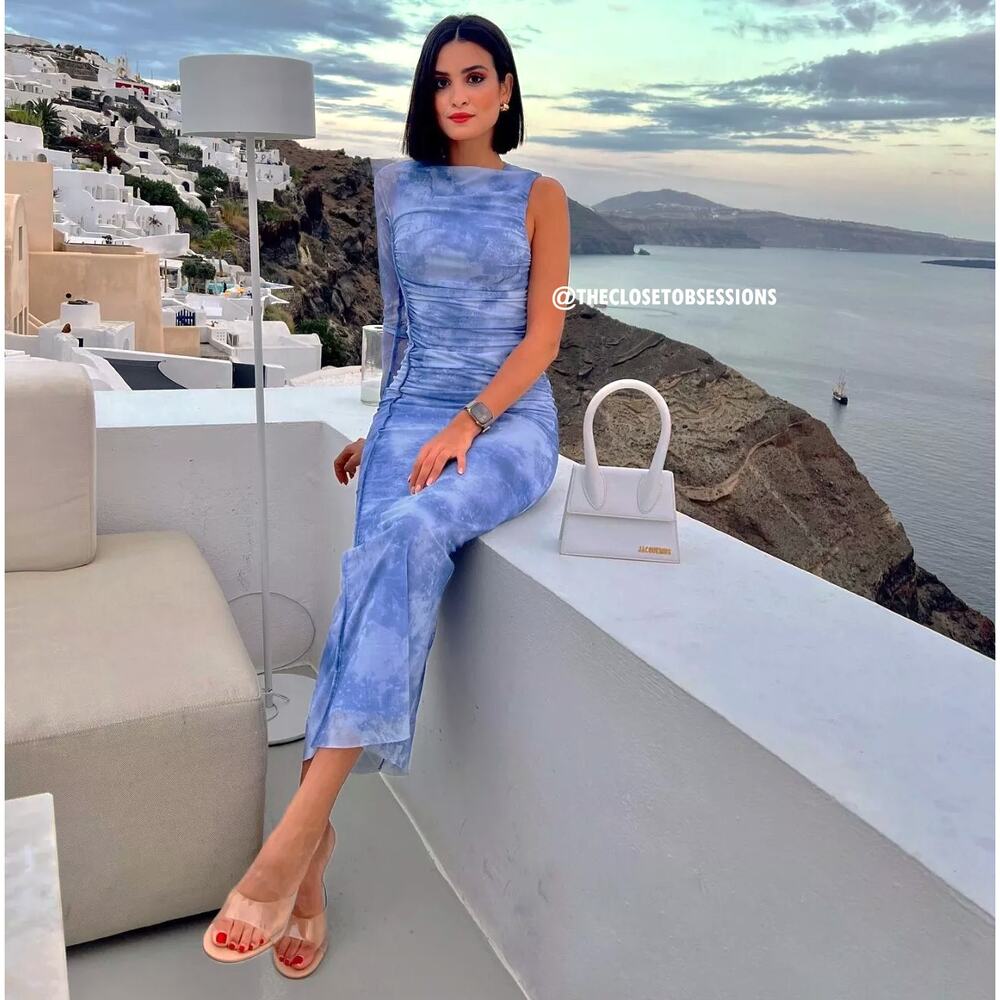 ZARA BLOGGER FAVE!!! Blue Fitted One-Sleeve Midi Dress NWT 💙 - Picture 13 of 16